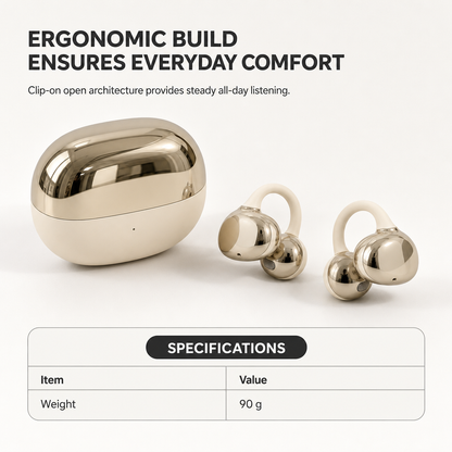 🎧 Open-Ear Clip Earbuds: Secure Sport Fit, Pinch-Free Comfort, Ambient Awareness