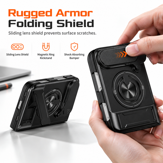 📢📢50%  OFF !! ⏰Fold Case: Sliding Lens Cover, Dual Kickstand, Magnetic, Shockproof Armor